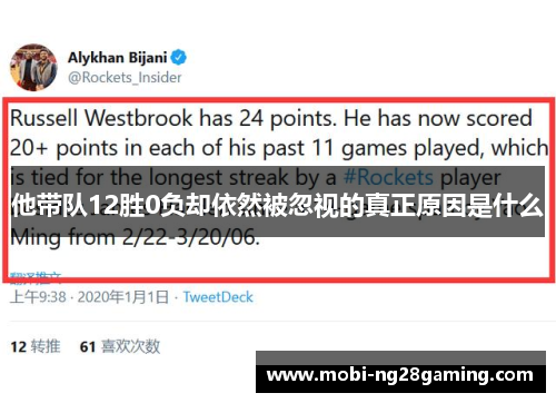 他带队12胜0负却依然被忽视的真正原因是什么